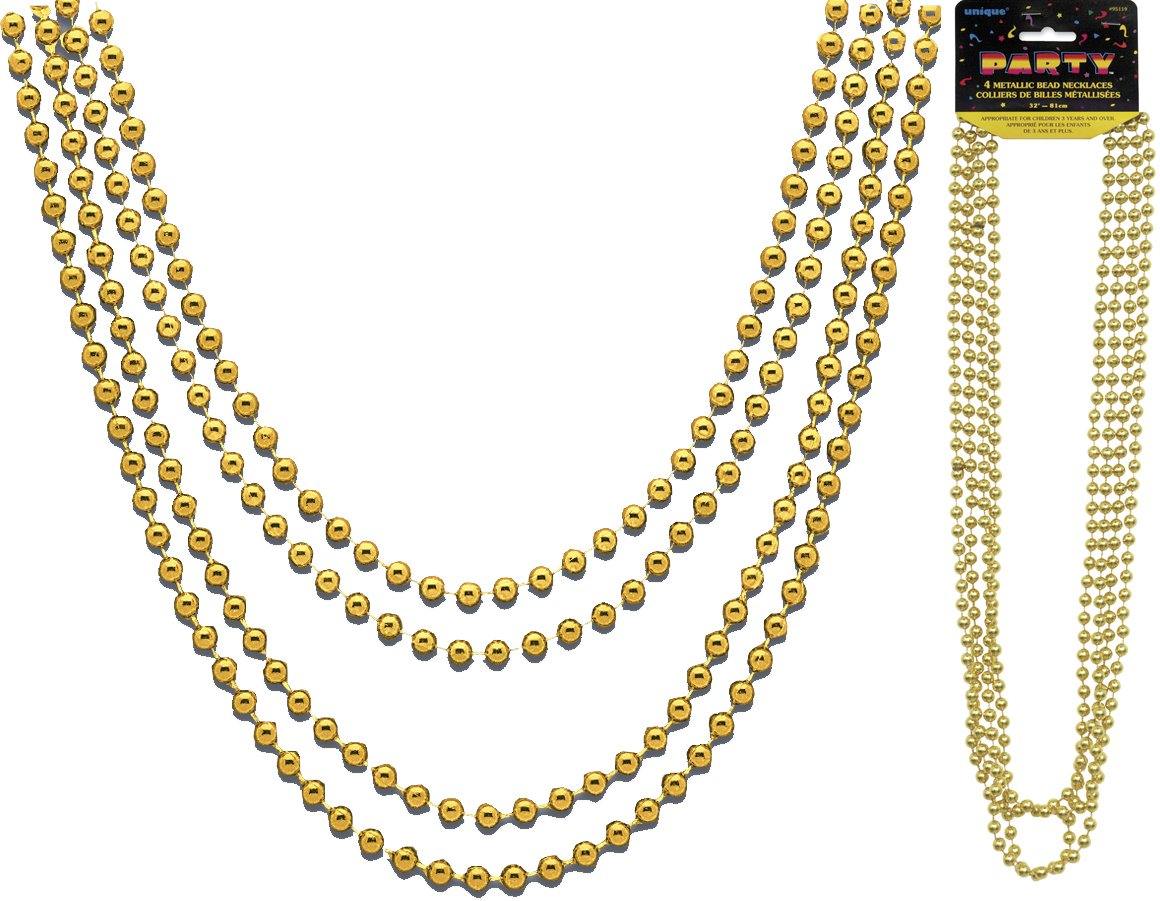 4 Pack Metallic Gold Bead Necklaces - 81cm - The Base Warehouse