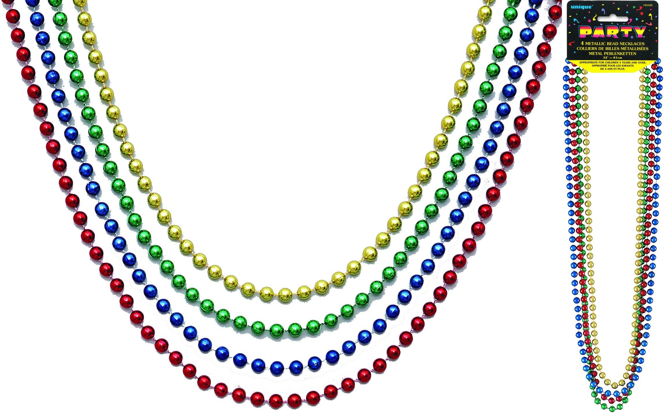 4 Pack Assorted Colours Metallic Necklaces - 81cm - The Base Warehouse