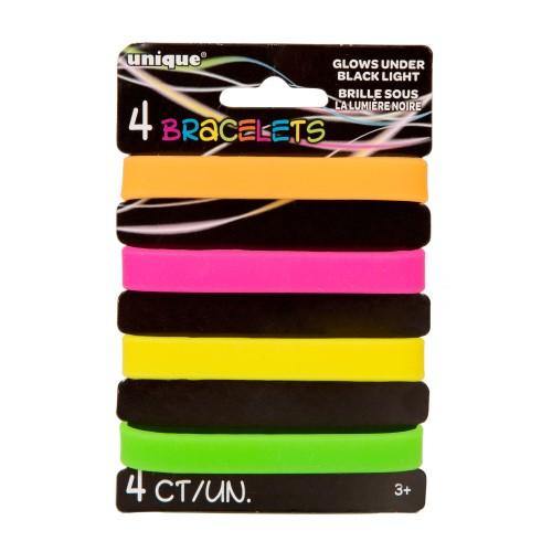 4 Pack Glows in Black Light Bracelets - The Base Warehouse