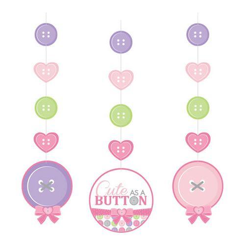 3 Pack Pink Button Girl Hanging Decorations