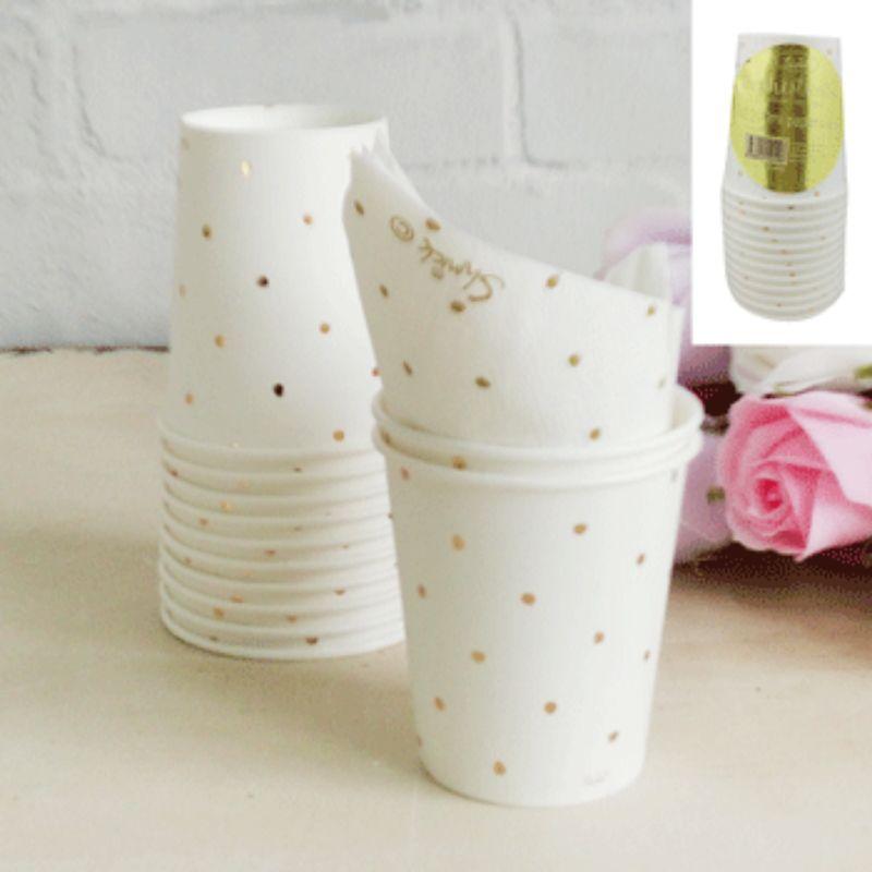 12 Pack Metallic Gold Dotty Paper Cup - 200ml