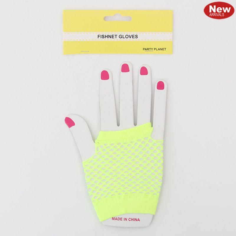 Yellow Short Fishnet Gloves
