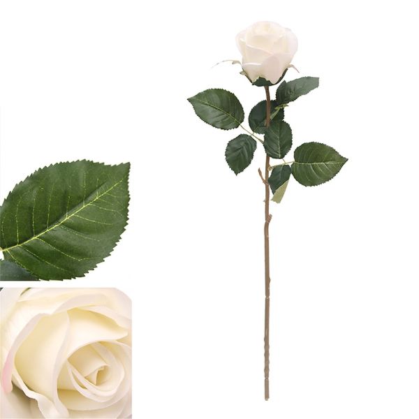 White Real Touch Rose Bud - 54cm