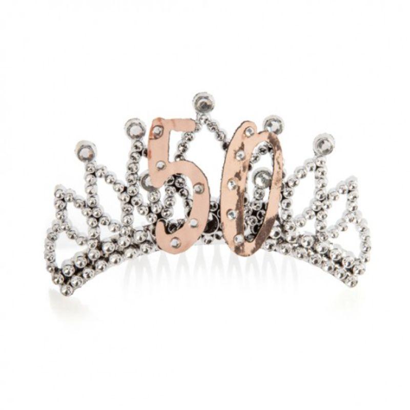 50th Rose Gold and Silver Tiara - 12cm