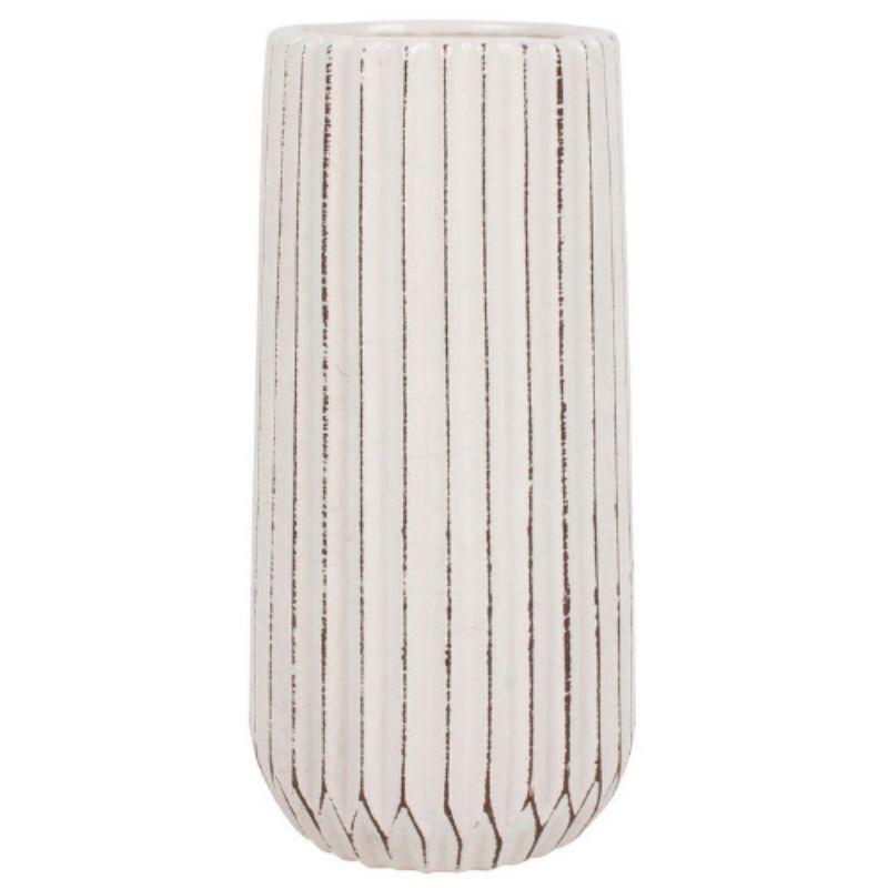 Taj White Ceramic Vase - 24.5cm x 10.3cm