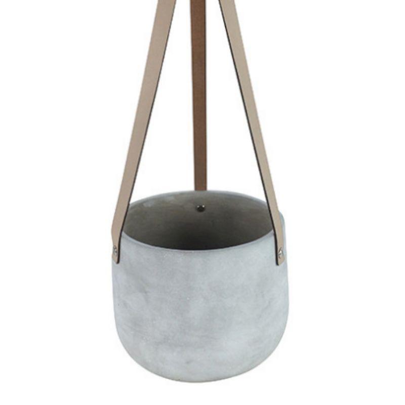 Lily Concrete Hanging Pot with PU Tan Straps - 18cm x 18cm x 15cm