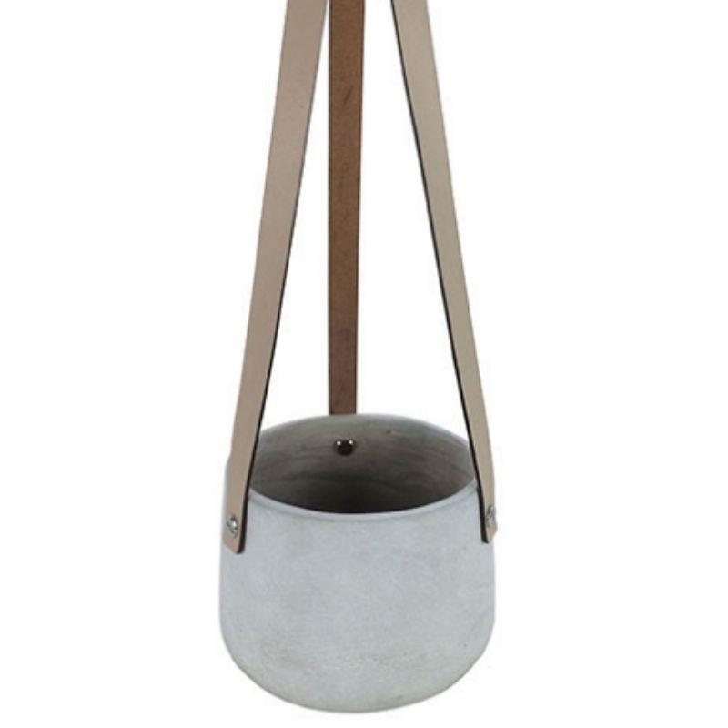 Lily Concrete Hanging Pot with PU Tan Straps - 13cm x 13cm x 10cm