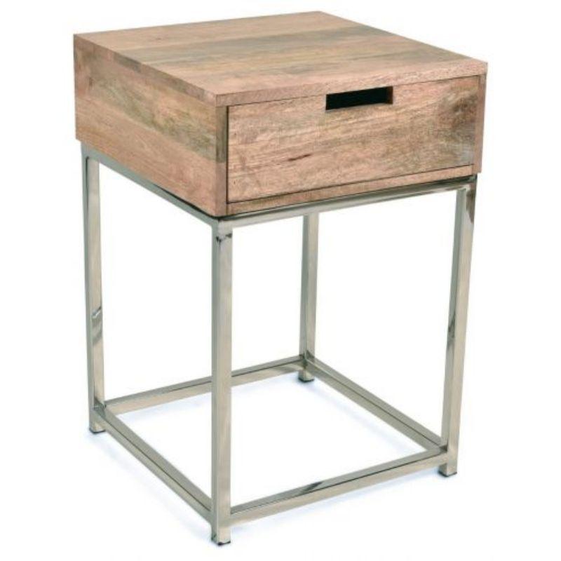 Silver & Natural Cooper and Wood Stainless Steel Side Table - 40cm x 40cm x 60cm