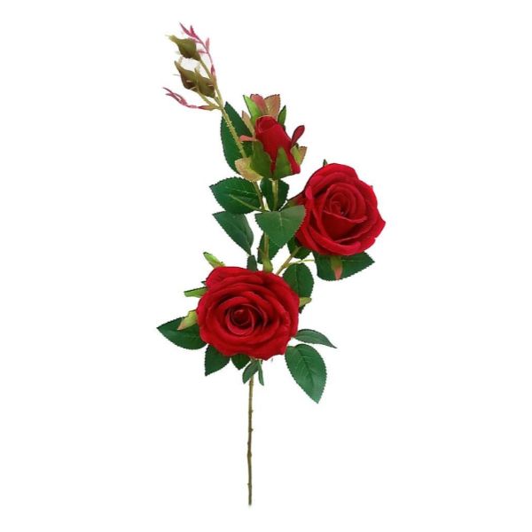 Red 2 Heads & 2 Bud Artificial Rose - 91cm