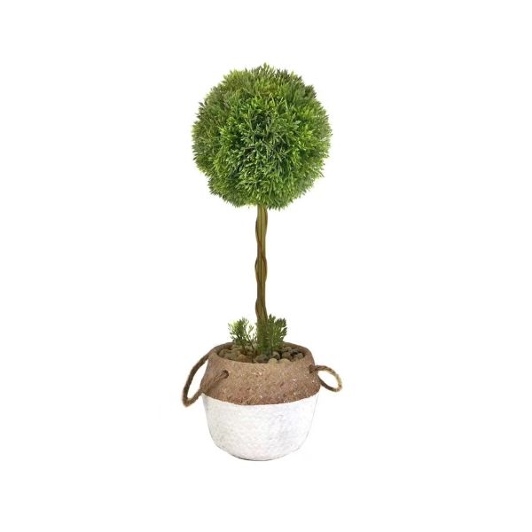 Artificial Single Ball Topiary In Cement Pot - 43cm