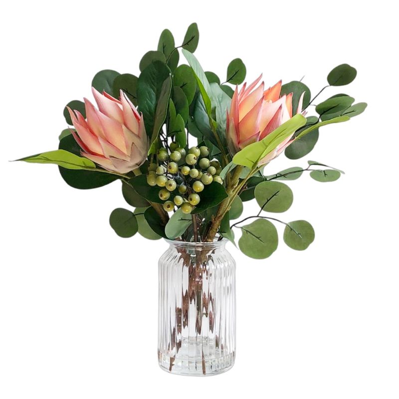 Artificial Protea Flower in Glass Vase - 46cm