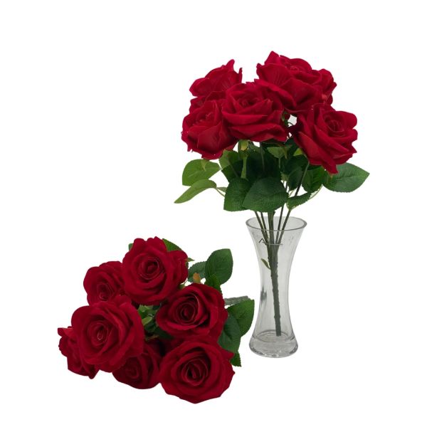 Artificial Red 7 Heads Rose Bouquet - 46cm