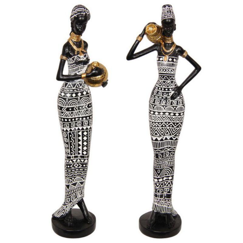 Standing African Lady Holding Gold Pot - 32cm - The Base Warehouse