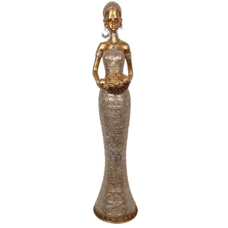 Gold Glitter African Lady Carrying Fruit - 52cm - The Base Warehouse