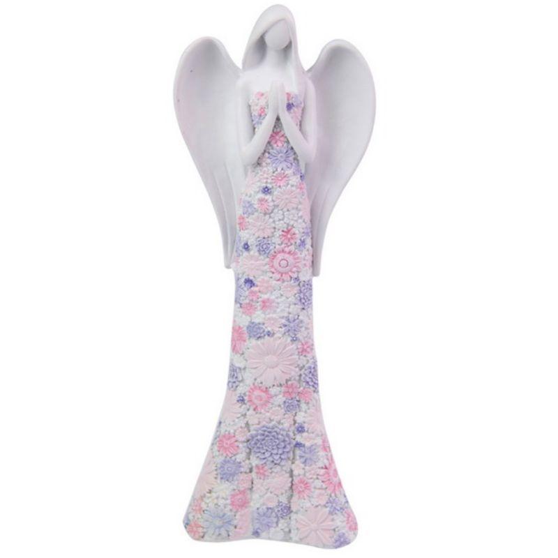 Pink / Purple Floral Standing Angel - 24cm