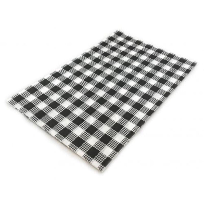 200 Pack Greaseproof Paper Black Check 28gsm 1/4Cut - 200mm x 300mm