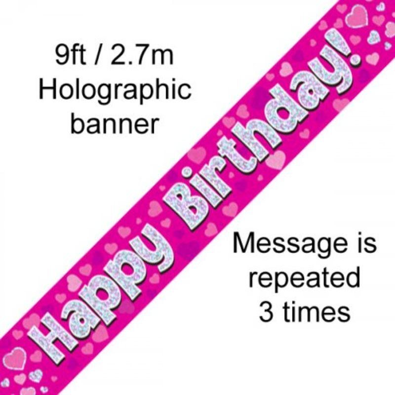 Pink Holographic Happy Birthday Banner - 2.7m