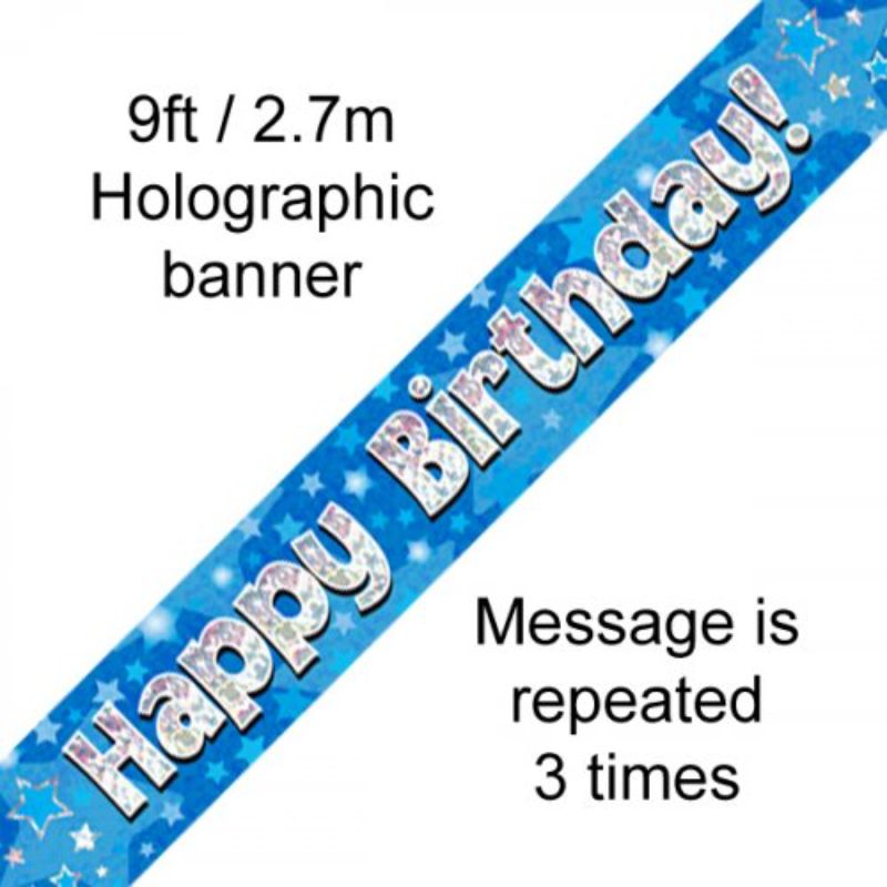 Blue Holographic Happy Birthday Banner - 2.7m