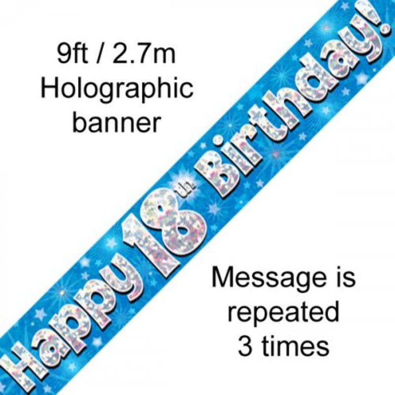 Blue Holographic Happy 18th Birthday Banner - 2.7m