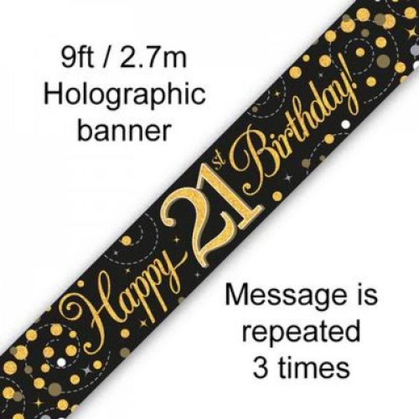 Sparkling Fizz Black & Gold 21st Birthday Banner - 2.7m