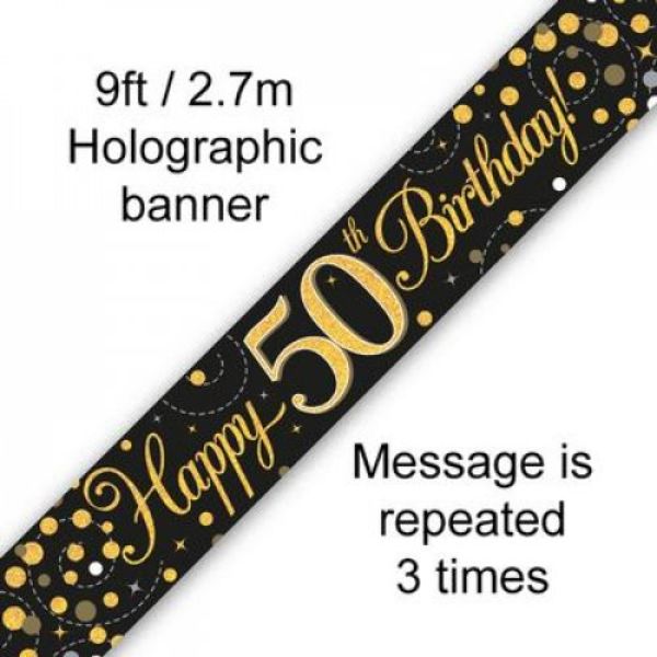Sparkling Fizz Black & Gold 50th Birthday Banner - 2.7m