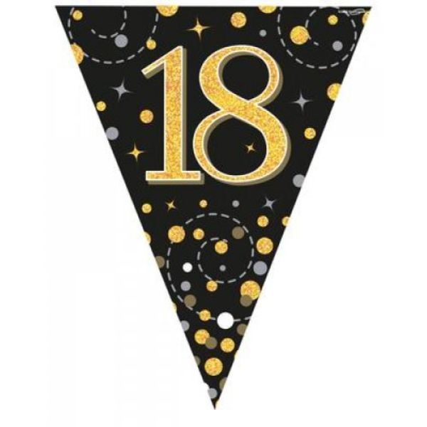 Sparkling Fizz Black & Gold 18th Flag Bunting - 3.9m