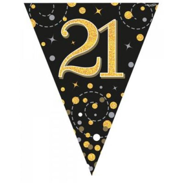 Sparkling Fizz Black & Gold 21st Flag Bunting - 3.9m