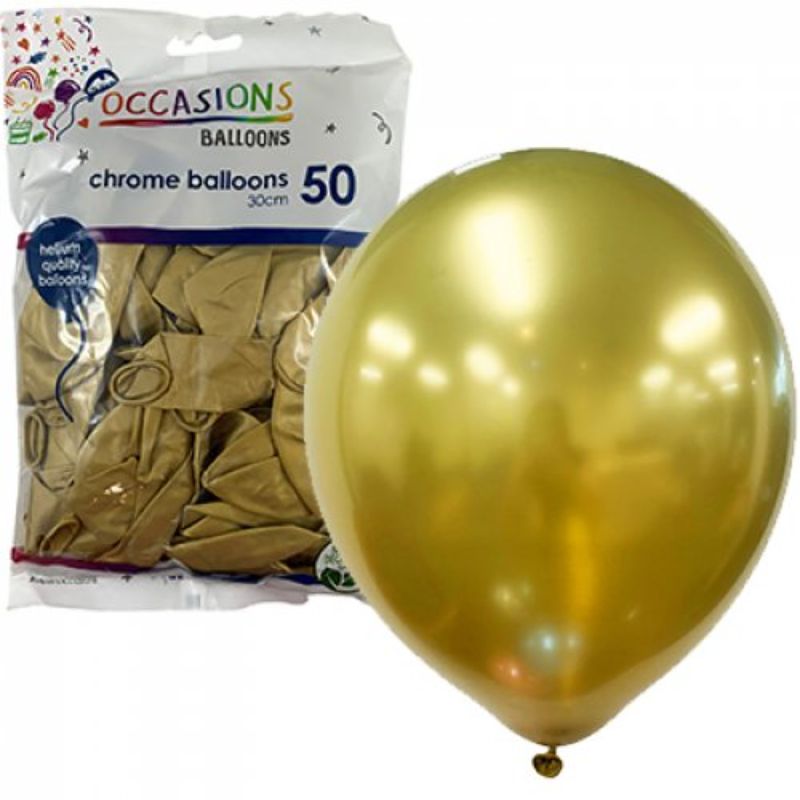 50 Chrome Pack Gold Latex Balloons - 30cm