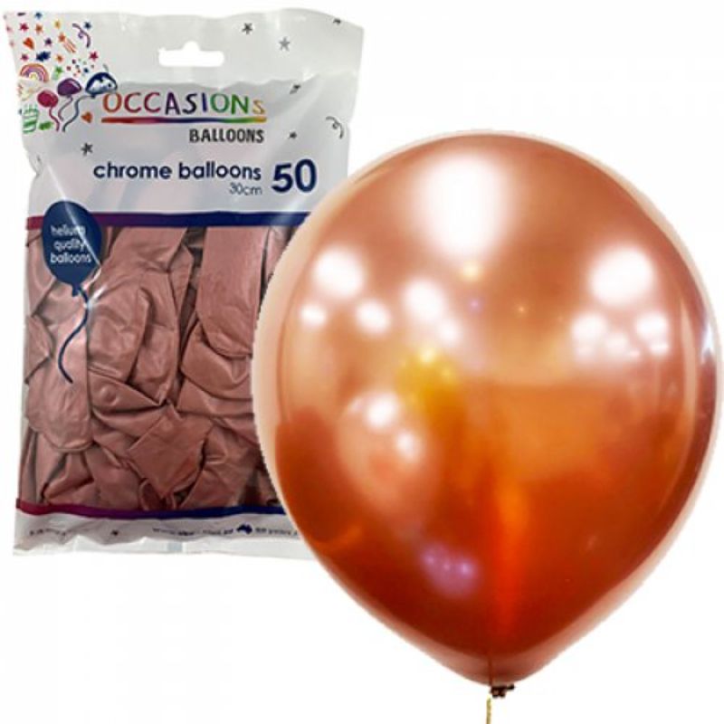 50 Pack Chrome Rose Gold Latex Balloons - 30cm