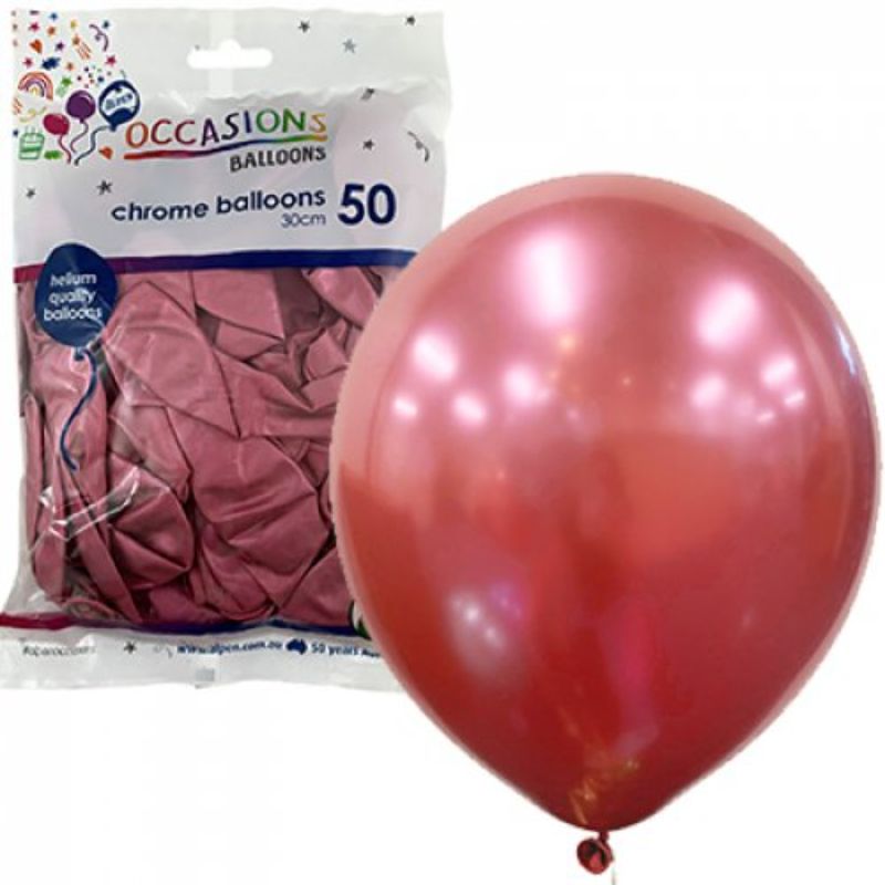 50 Pack Chrome Pink Latex Balloons - 30cm