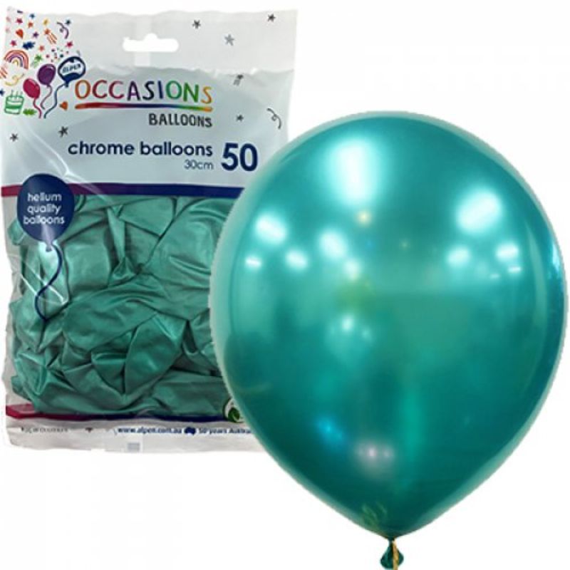 50 Pack Chrome Green Latex Balloons - 30cm