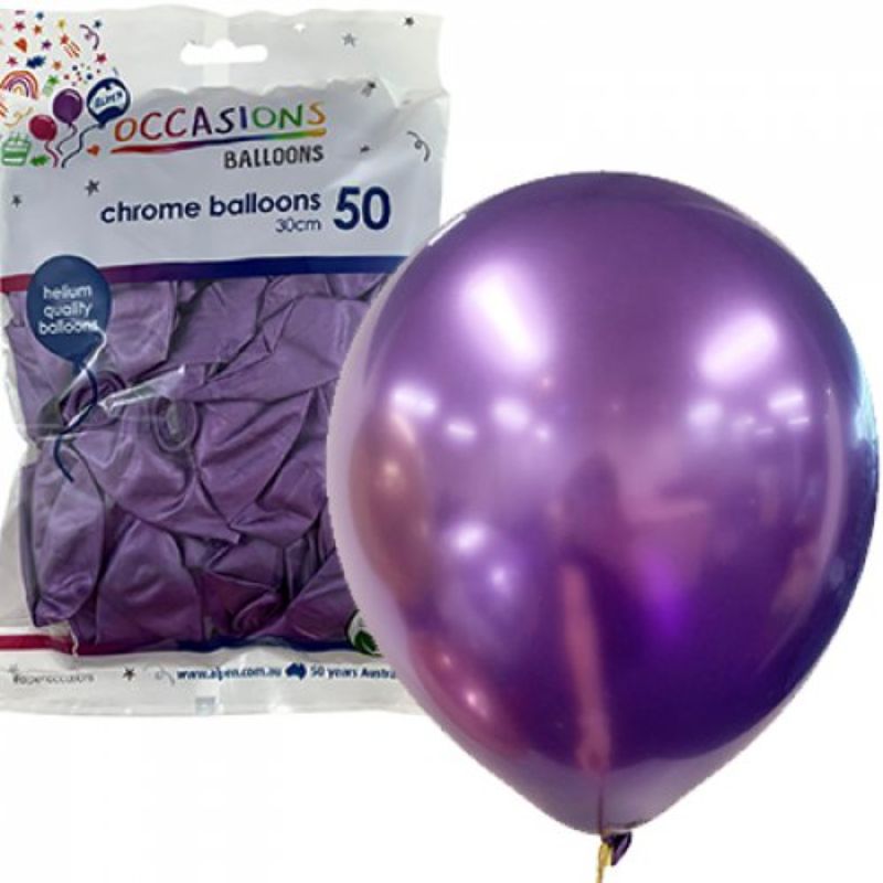 50 Pack Chrome Purple Latex Balloons - 30cm