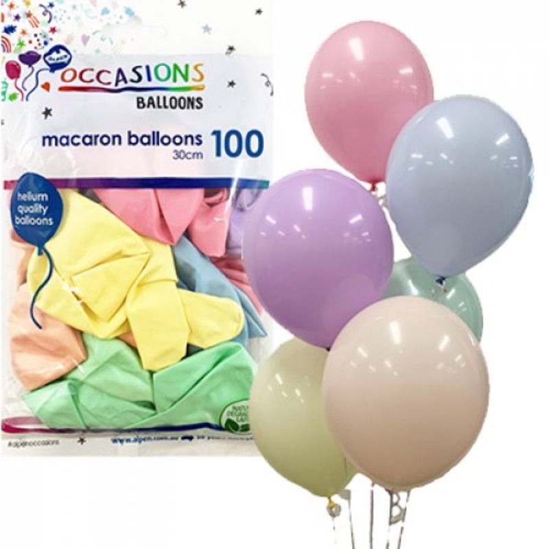 100 Pack Macaron Assorted Colours Latex Balloons - 30cm