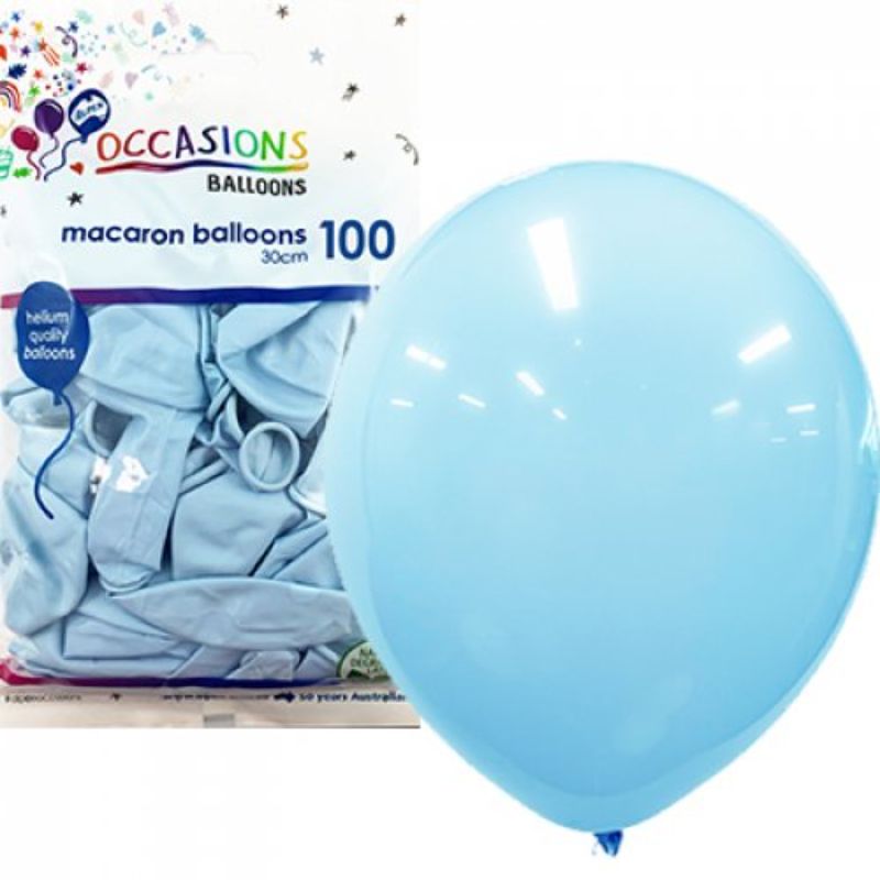 100 Pack Macaron Light Blue Latex Balloons - 30cm