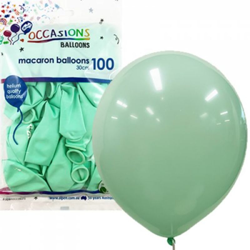 100 Pack Macaron Green Latex Balloons - 30cm