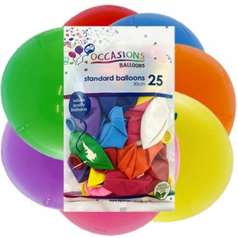 25 Pack Assorted Colours Latex Balloons - 30cm