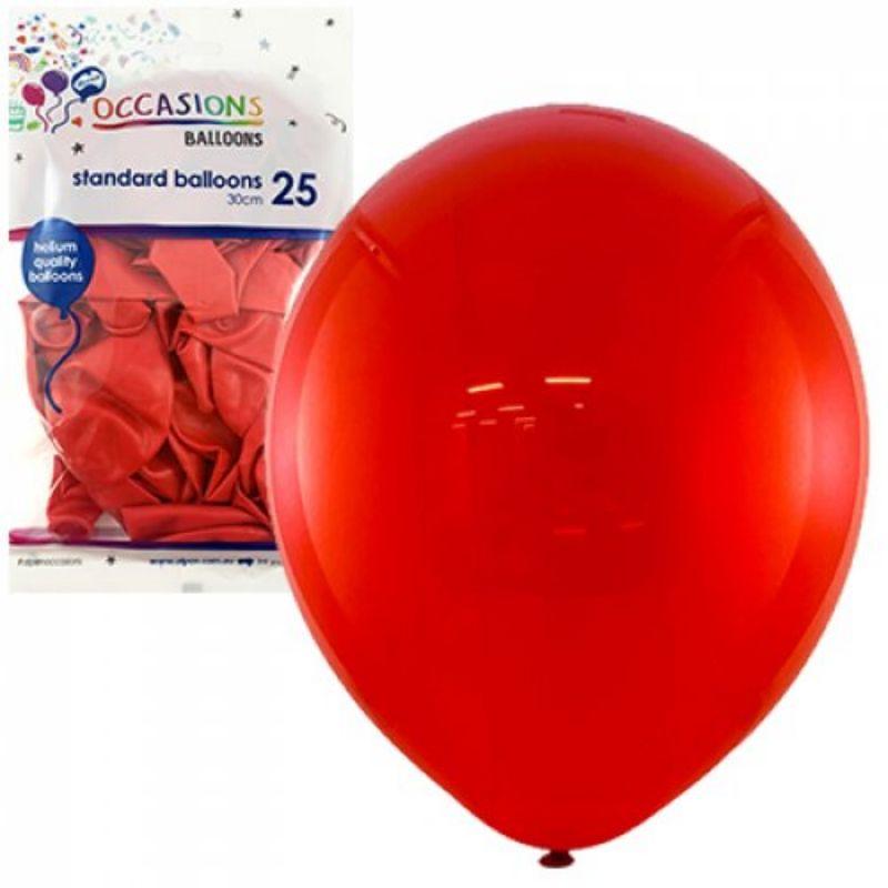 25 Pack Red Latex Balloons - 30cm