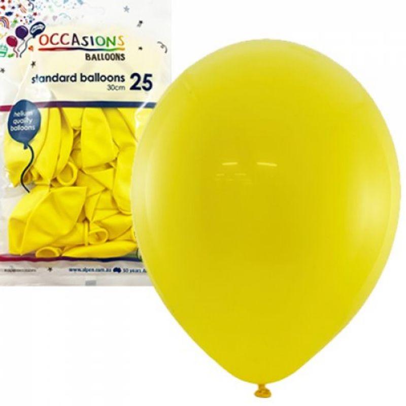 25 Pack Yellow Latex Balloons - 30cm