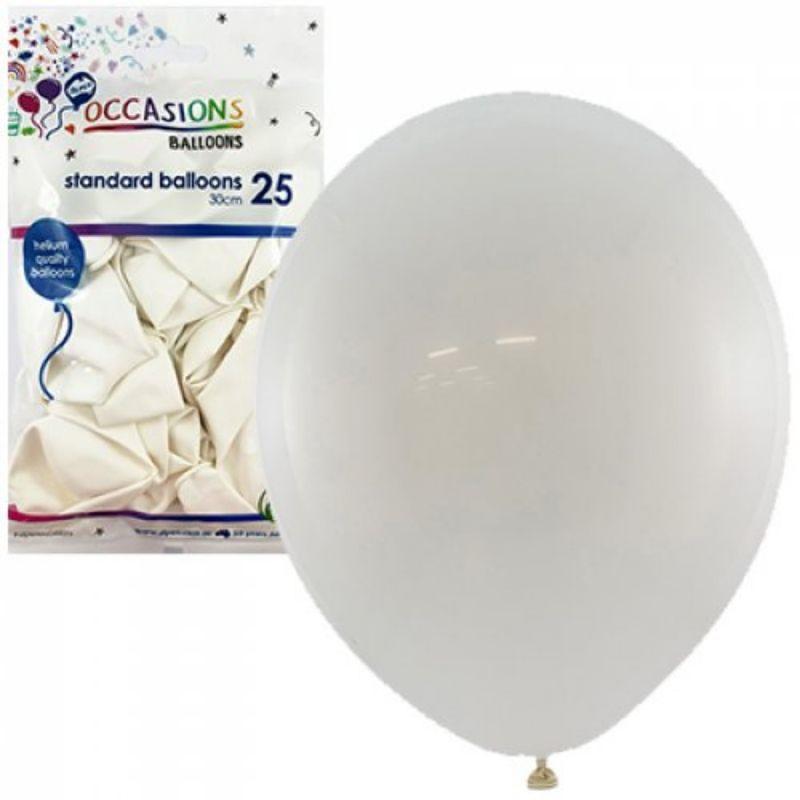 25 Pack White Latex Balloons - 30cm