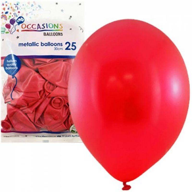 25 Pack Metallic Red Latex Balloons - 30cm