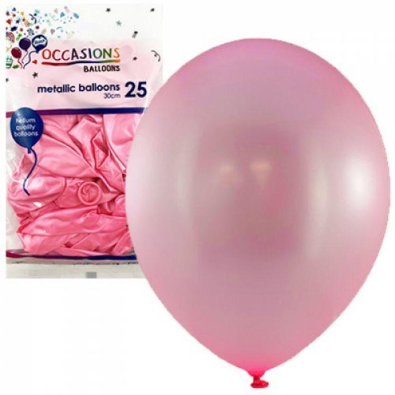 25 Pack Metallic Light Pink Latex Balloons - 30cm