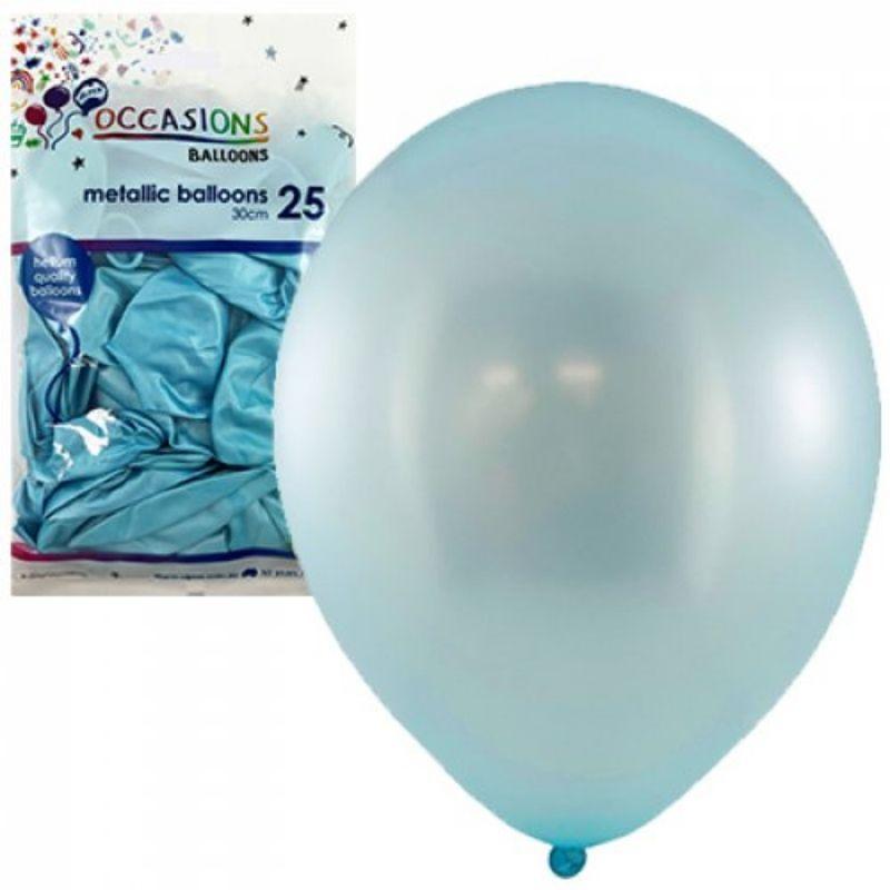 25 Pack Metallic Light Blue Latex Balloons - 30cm