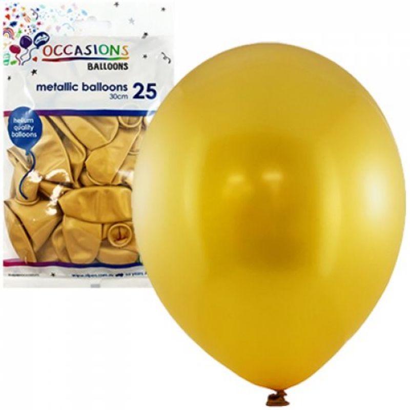 25 Pack Metallic Gold Latex Balloons - 30cm