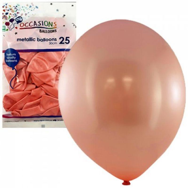 25 Pack Metallic Rose Gold Latex Balloons - 30cm