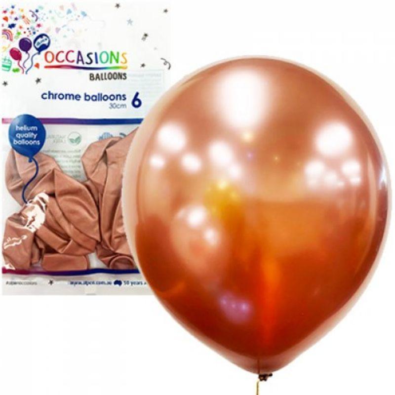 10 Pack Chrome Rose Gold Latex Balloons - 30cm