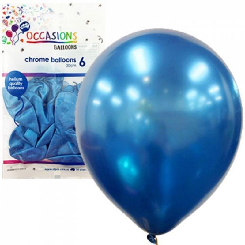 10 Pack Chrome Blue Latex Balloons - 30cm