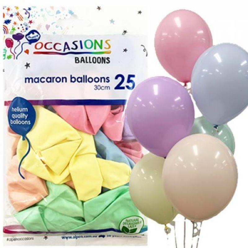 25 Pack Macaron Assorted Colours Latex Balloons - 30cm