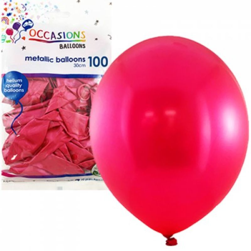 100 Pack Metallic Fuchsia Latex Balloons - 30cm