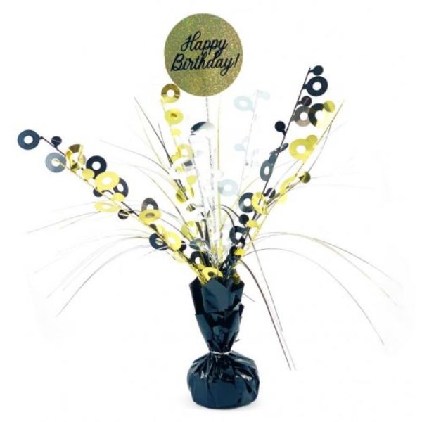 Happy Birthday Black & Gold Centrepiece Weight - 165g