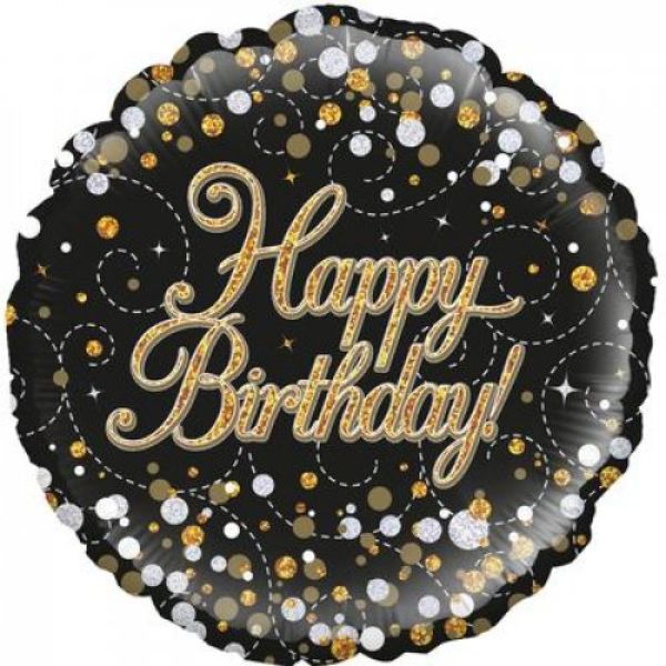 Sparkling Fizz Black & Gold Happy Birthday Foil Balloon - 46cm